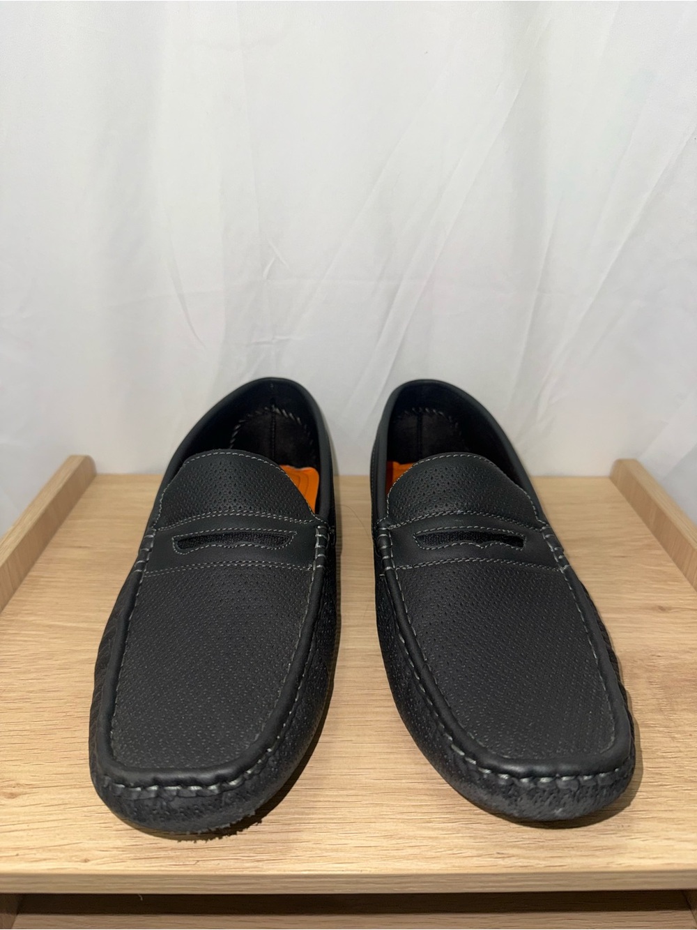 Men's Black Textured Slip-On Penny Loafers